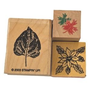 Stamps Vintage Wood Mounted Rubber Leaf Poinsettia Flower Leaves Stampin Up! NOS